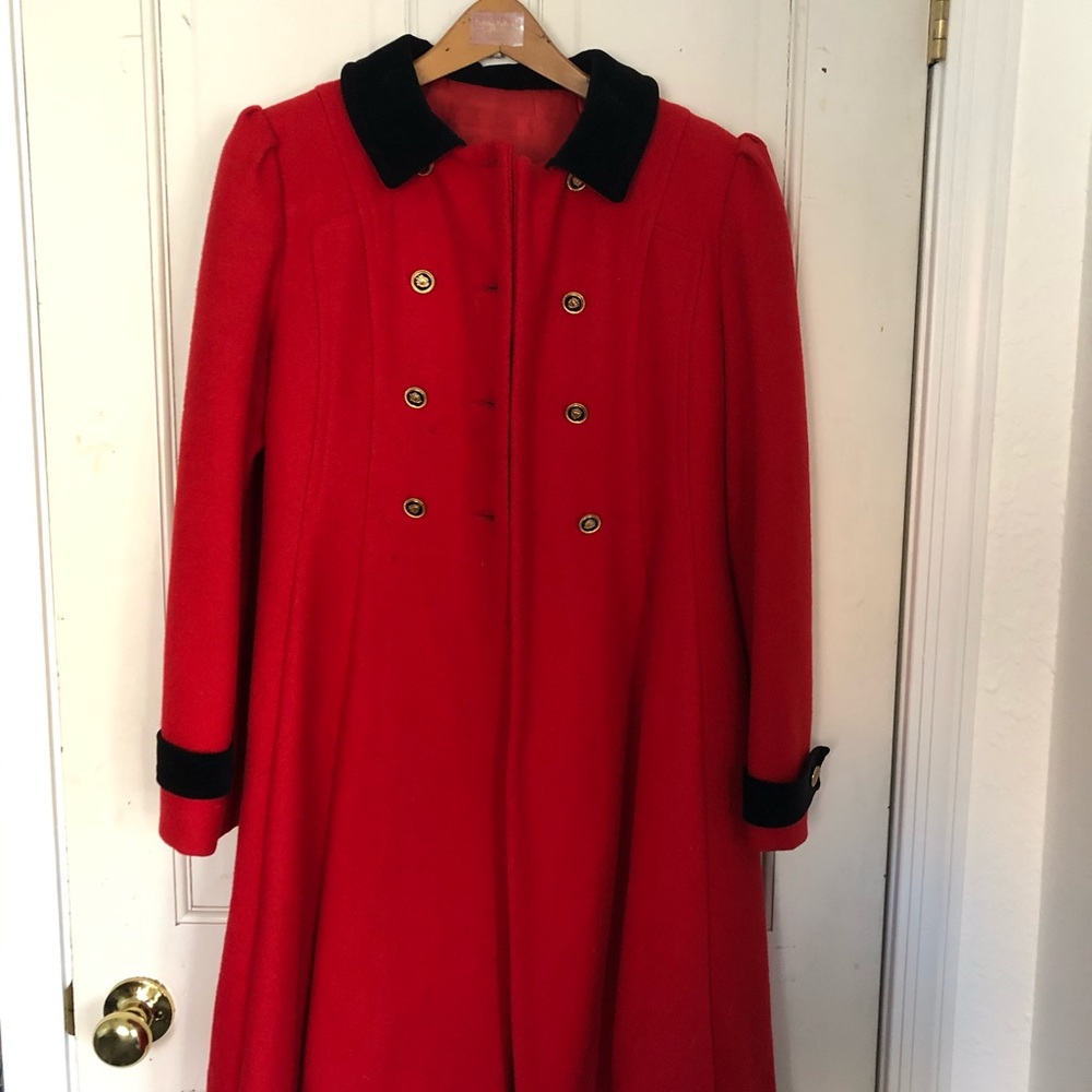 Vintage red military style pea coat